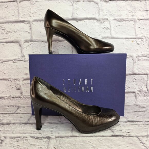 Stuart Weitzman Shoes - Stuart Weitzman Womens Shoes Sz 8 Cafe Pearl Leather Peep Toe High Heel Pumps